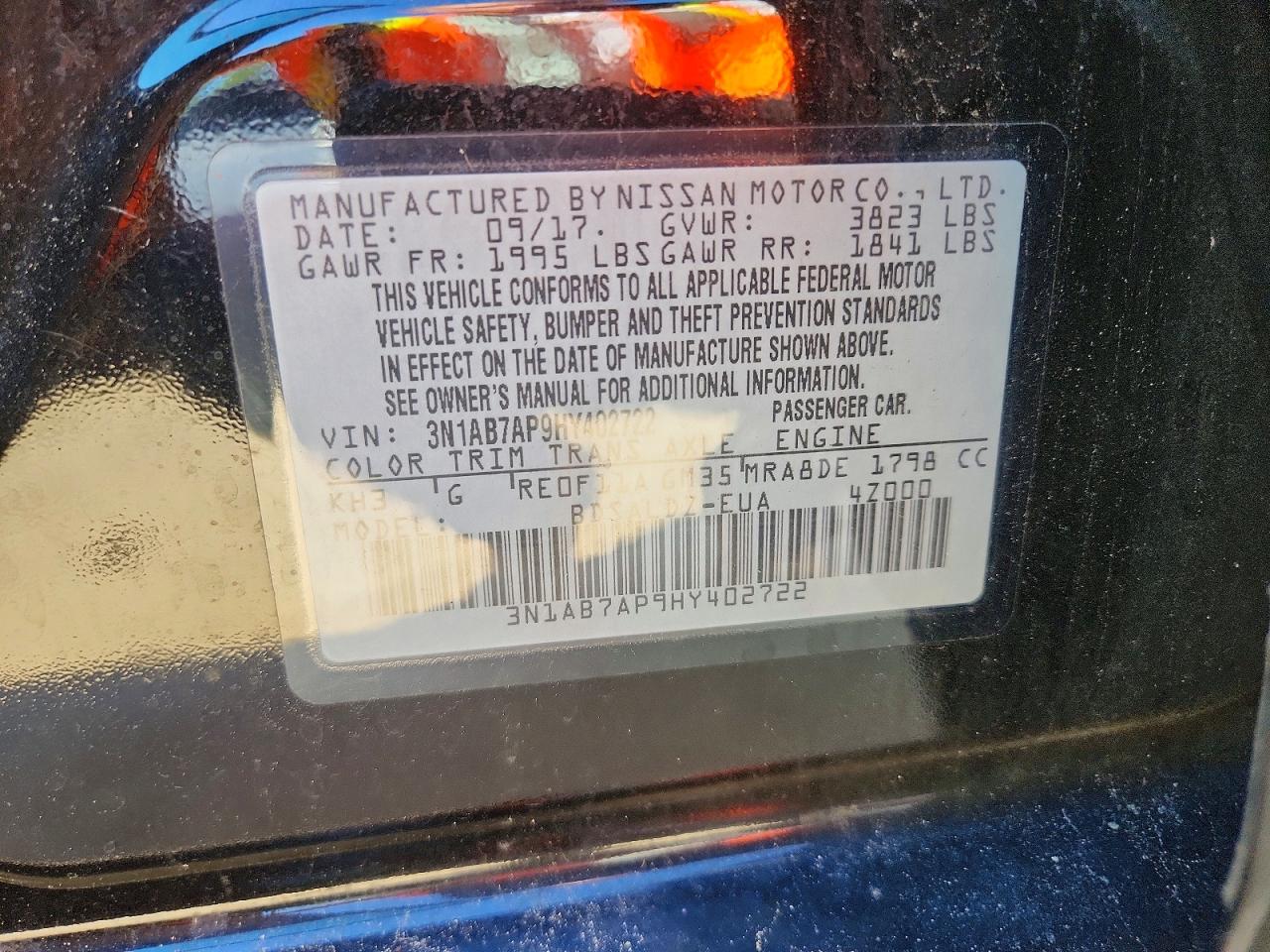 2017 Nissan Sentra Sv Black vin: 3N1AB7AP9HY402722
