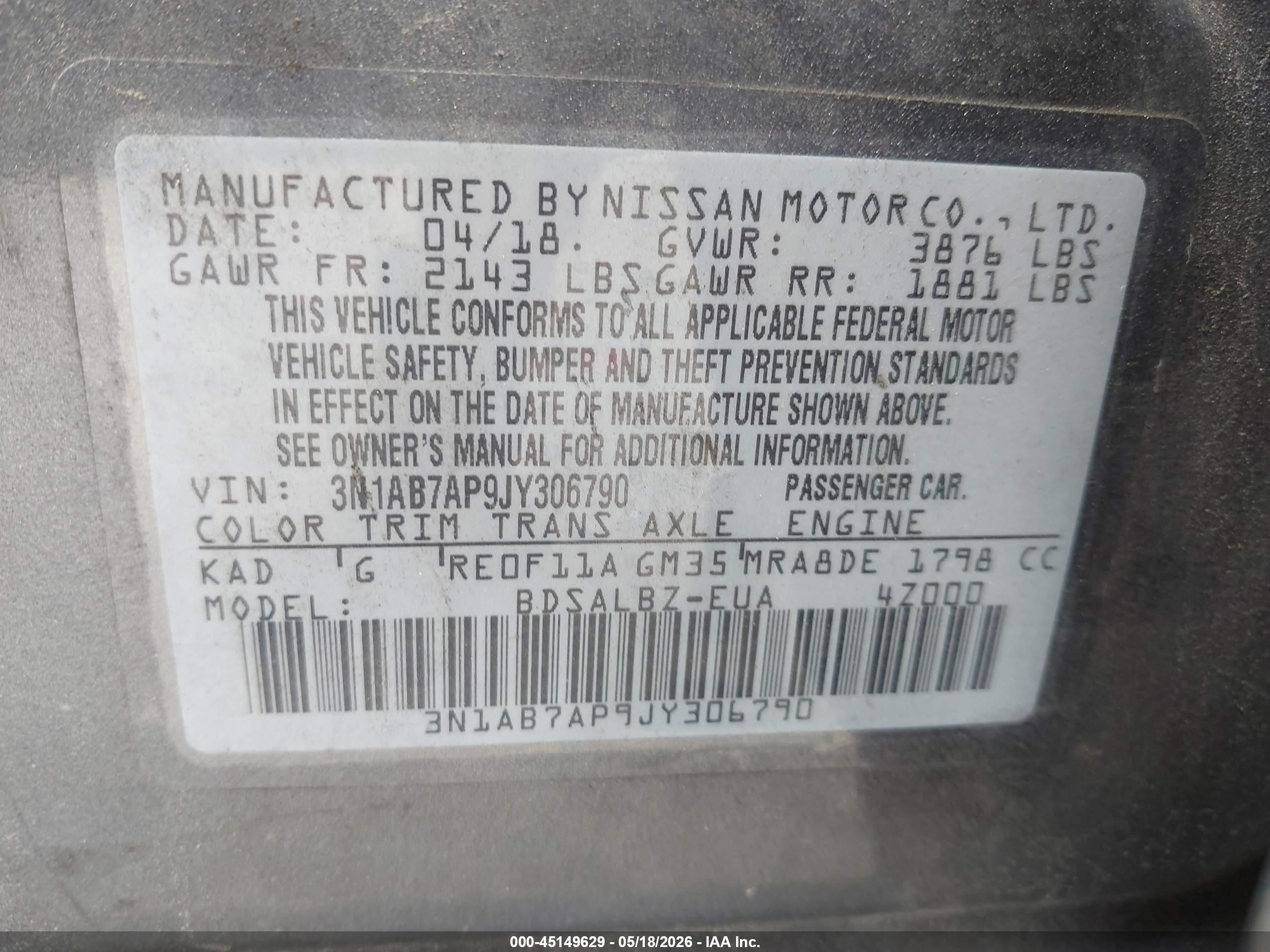 2018 Nissan Sentra S Серый vin: 3N1AB7AP9JY306790
