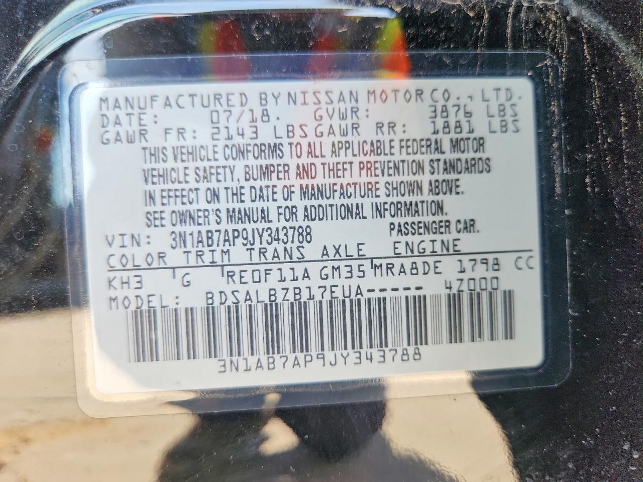 2018 Nissan Sentra S Black vin: 3N1AB7AP9JY343788