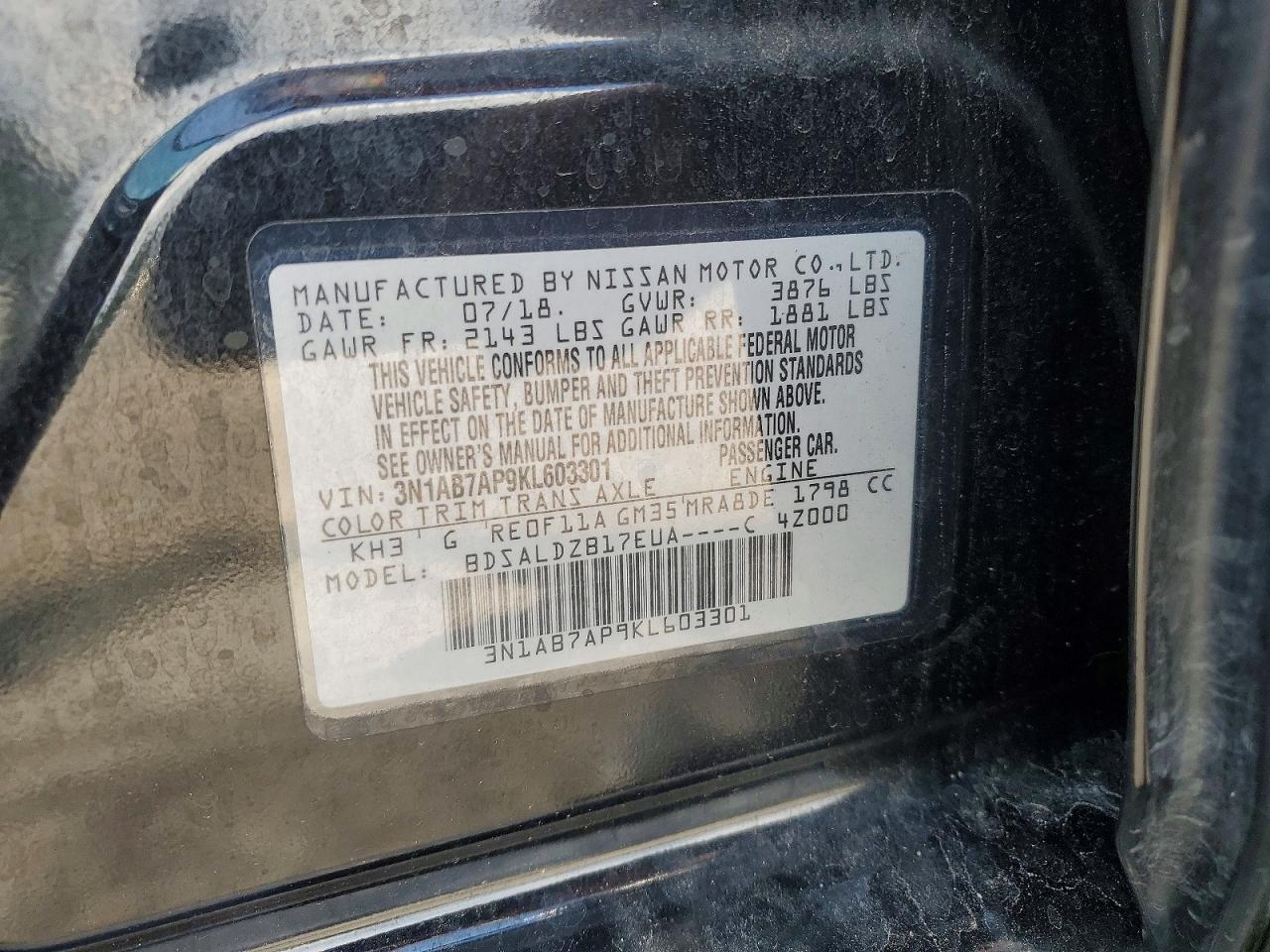 2019 Nissan Sentra Sv Black vin: 3N1AB7AP9KL603301