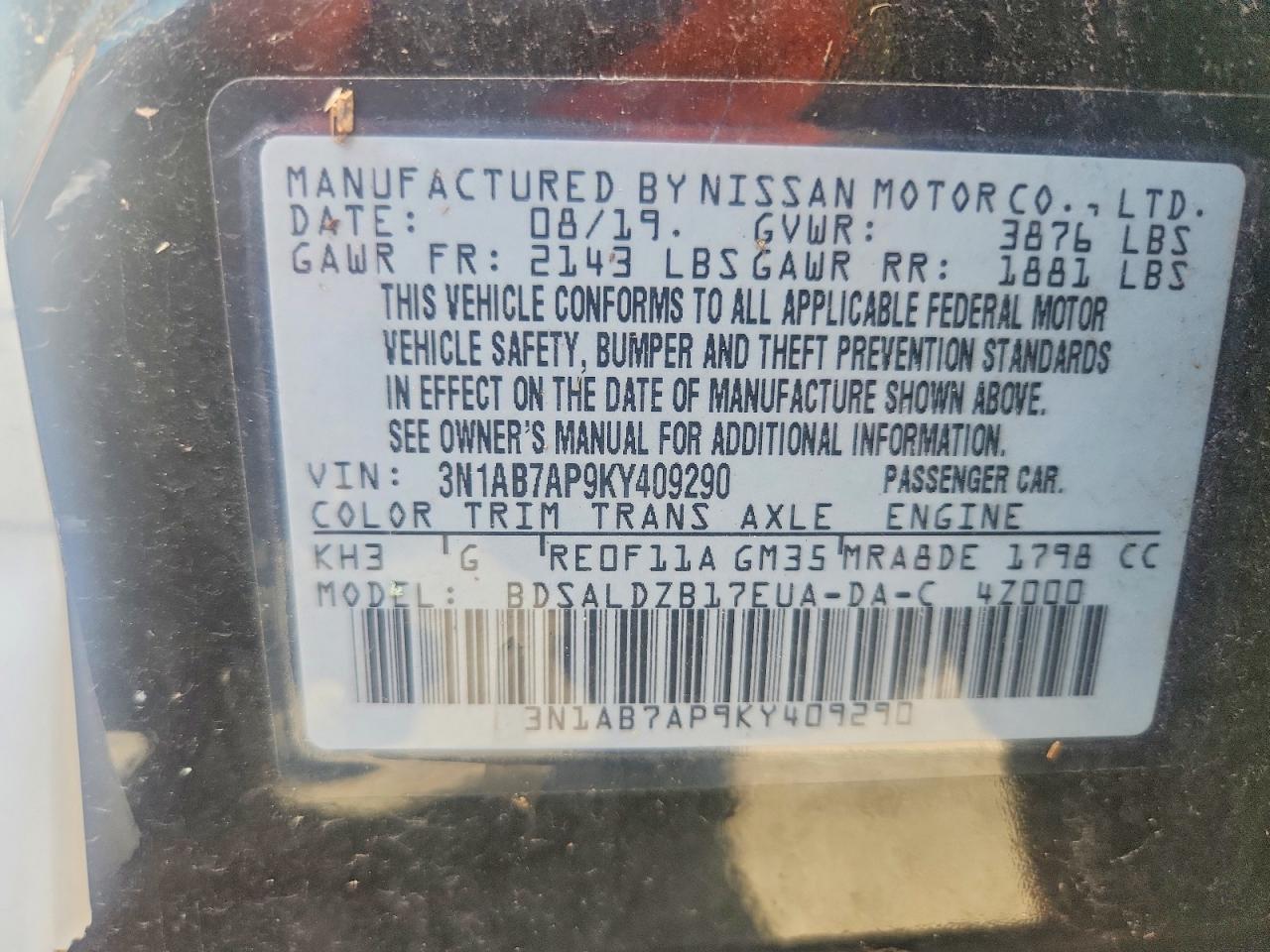 2019 Nissan Sentra Sv Черный vin: 3N1AB7AP9KY409290