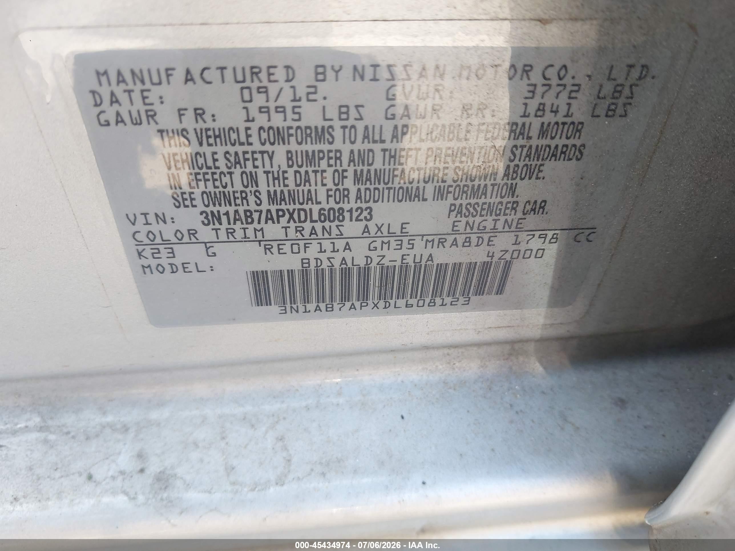 2013 Nissan Sentra Sv Silver vin: 3N1AB7APXDL608123