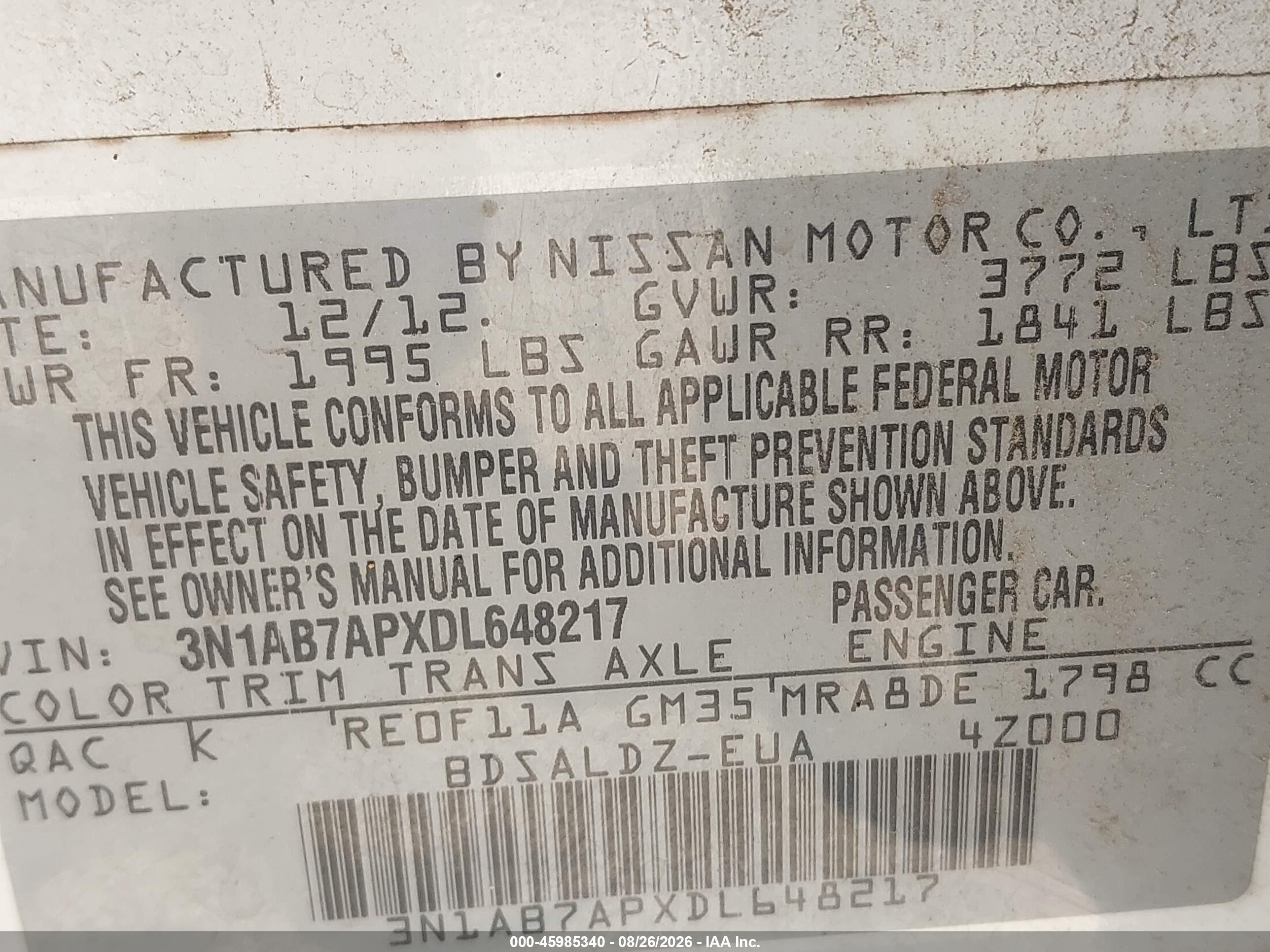 2013 Nissan Sentra Sv White vin: 3N1AB7APXDL648217