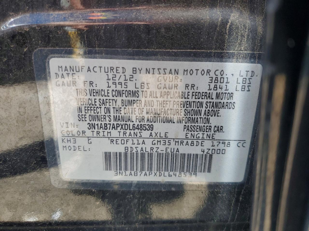 2013 Nissan Sentra S Black vin: 3N1AB7APXDL648539