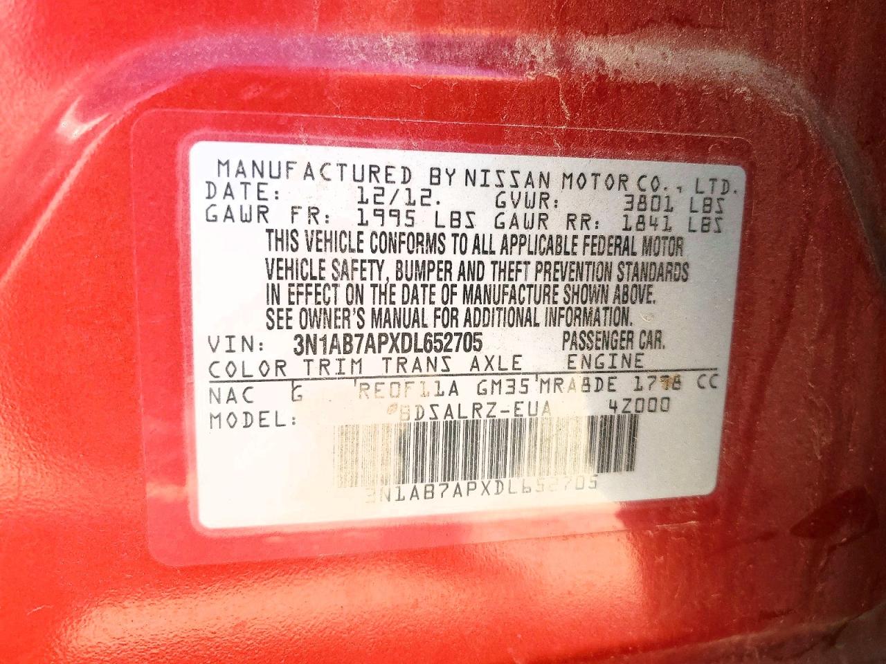 2013 Nissan Sentra S Red vin: 3N1AB7APXDL652705