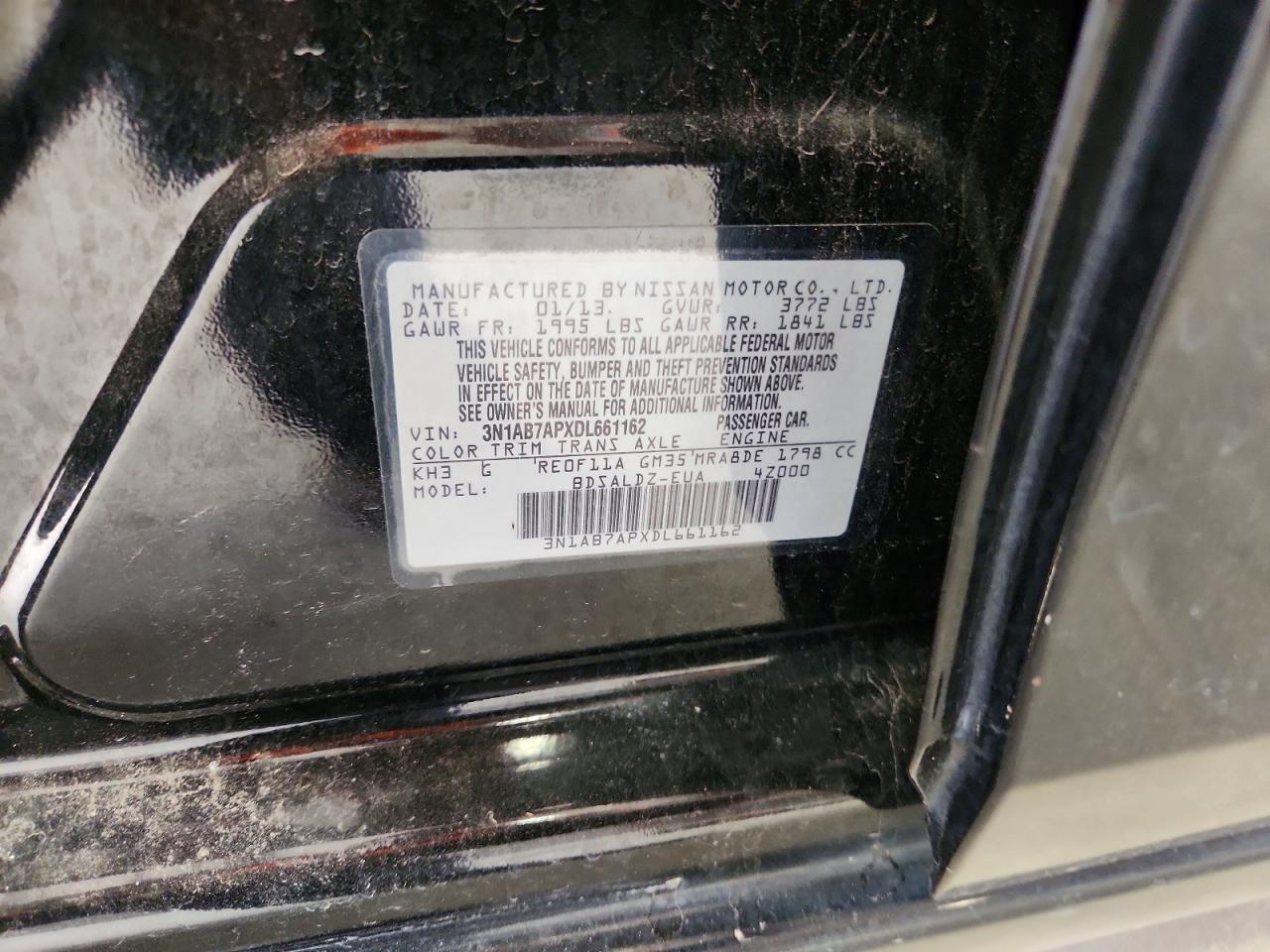 2013 Nissan Sentra 1.8 S/sv/sr/s Black vin: 3N1AB7APXDL661162