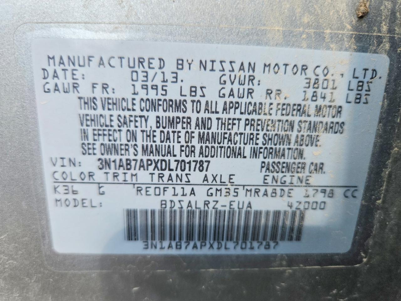 2013 Nissan Sentra S Silver vin: 3N1AB7APXDL701787