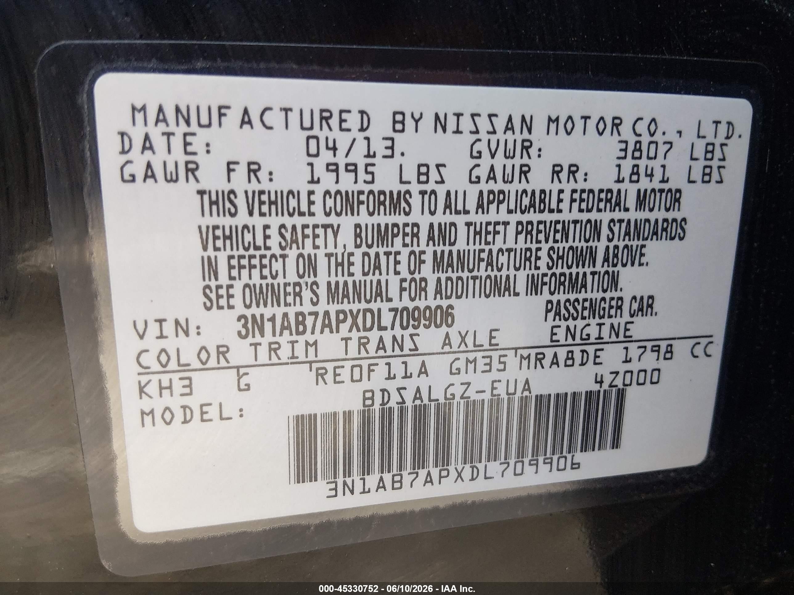 2013 Nissan Sentra Sl Black vin: 3N1AB7APXDL709906