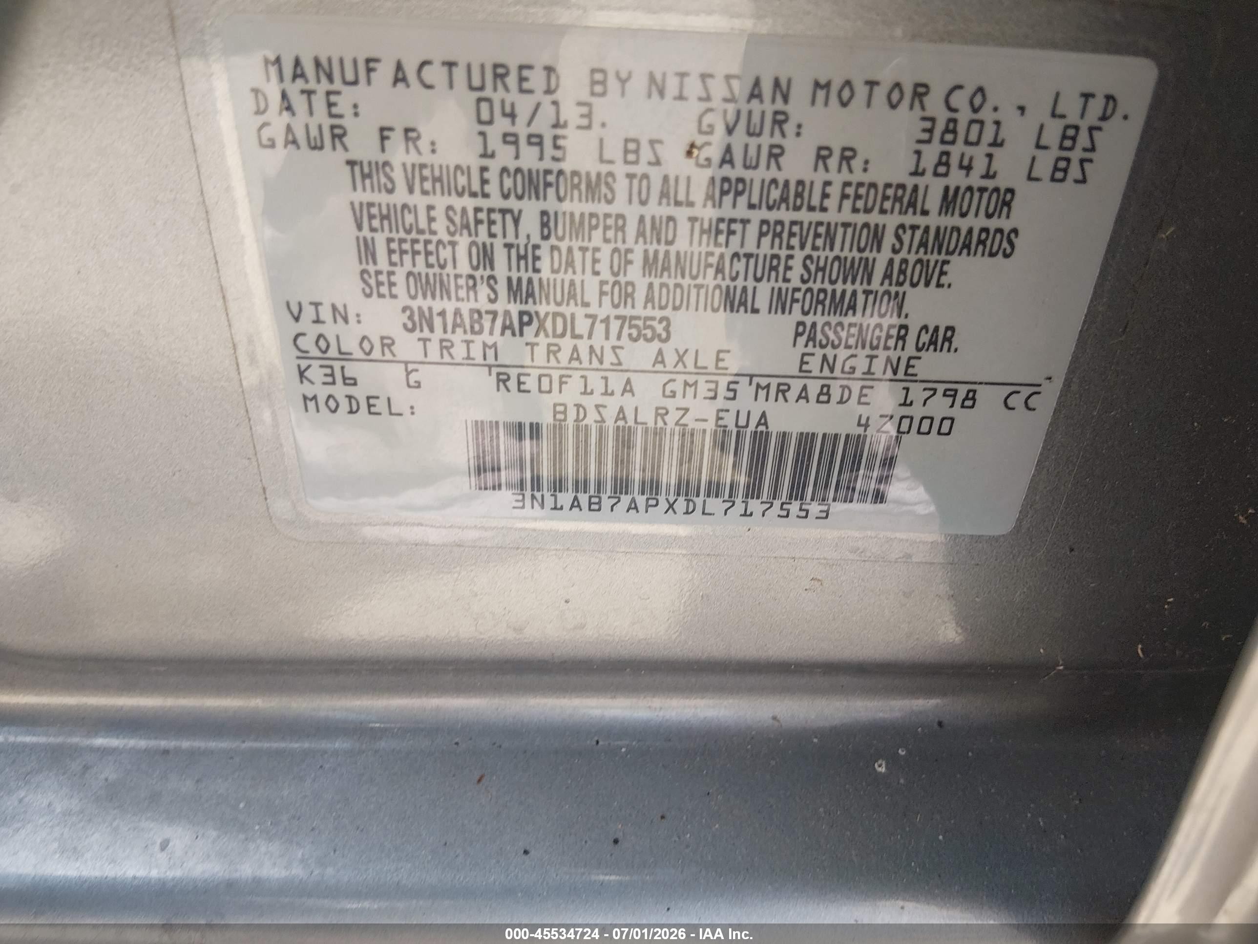 2013 Nissan Sentra Sr Gray vin: 3N1AB7APXDL717553