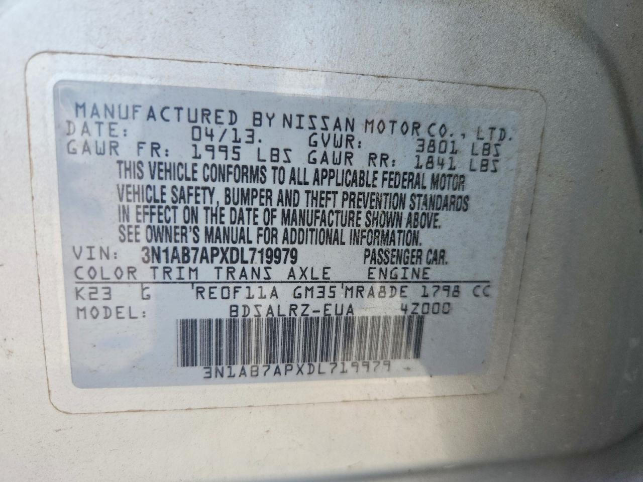 2013 Nissan Sentra S Серебряный vin: 3N1AB7APXDL719979