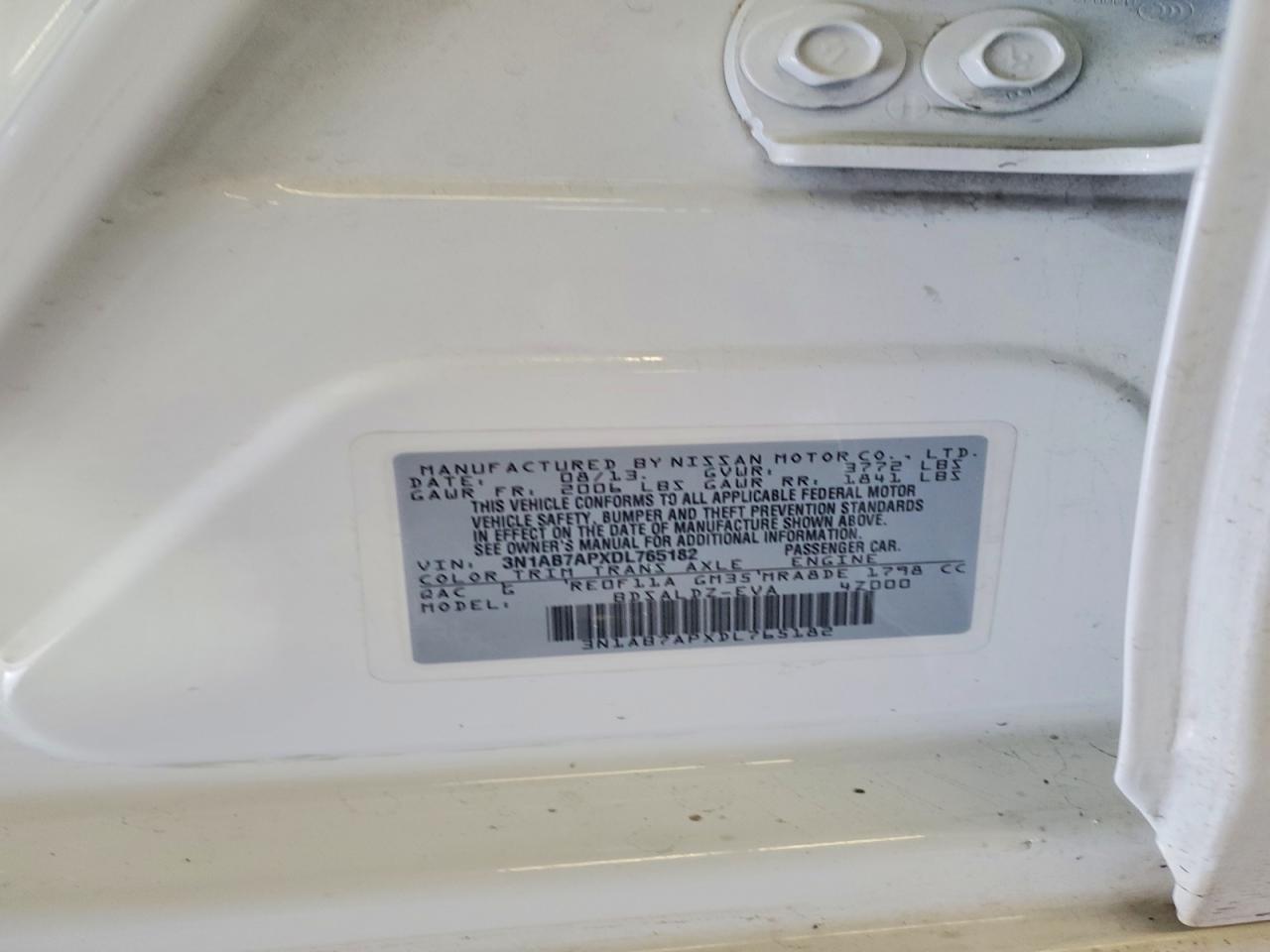 2013 Nissan Sentra S White vin: 3N1AB7APXDL765182