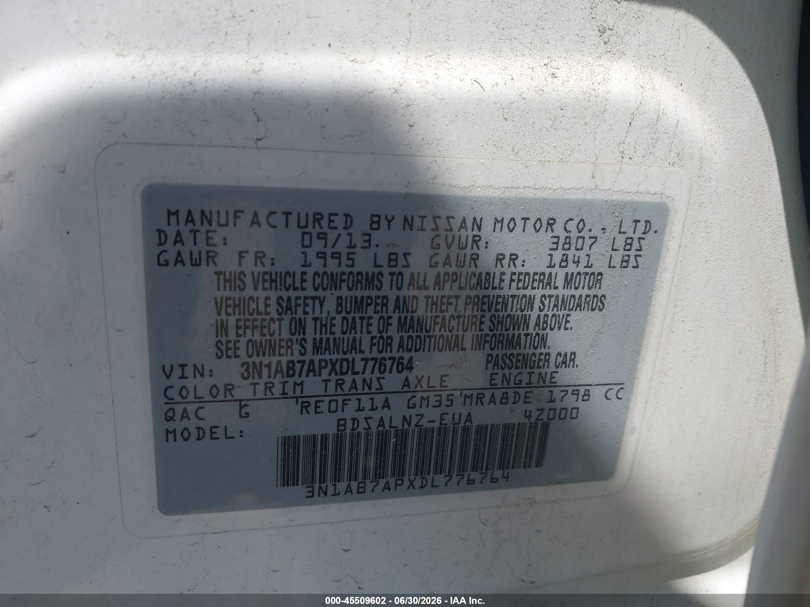 2013 Nissan Sentra Fe+ Sv White vin: 3N1AB7APXDL776764