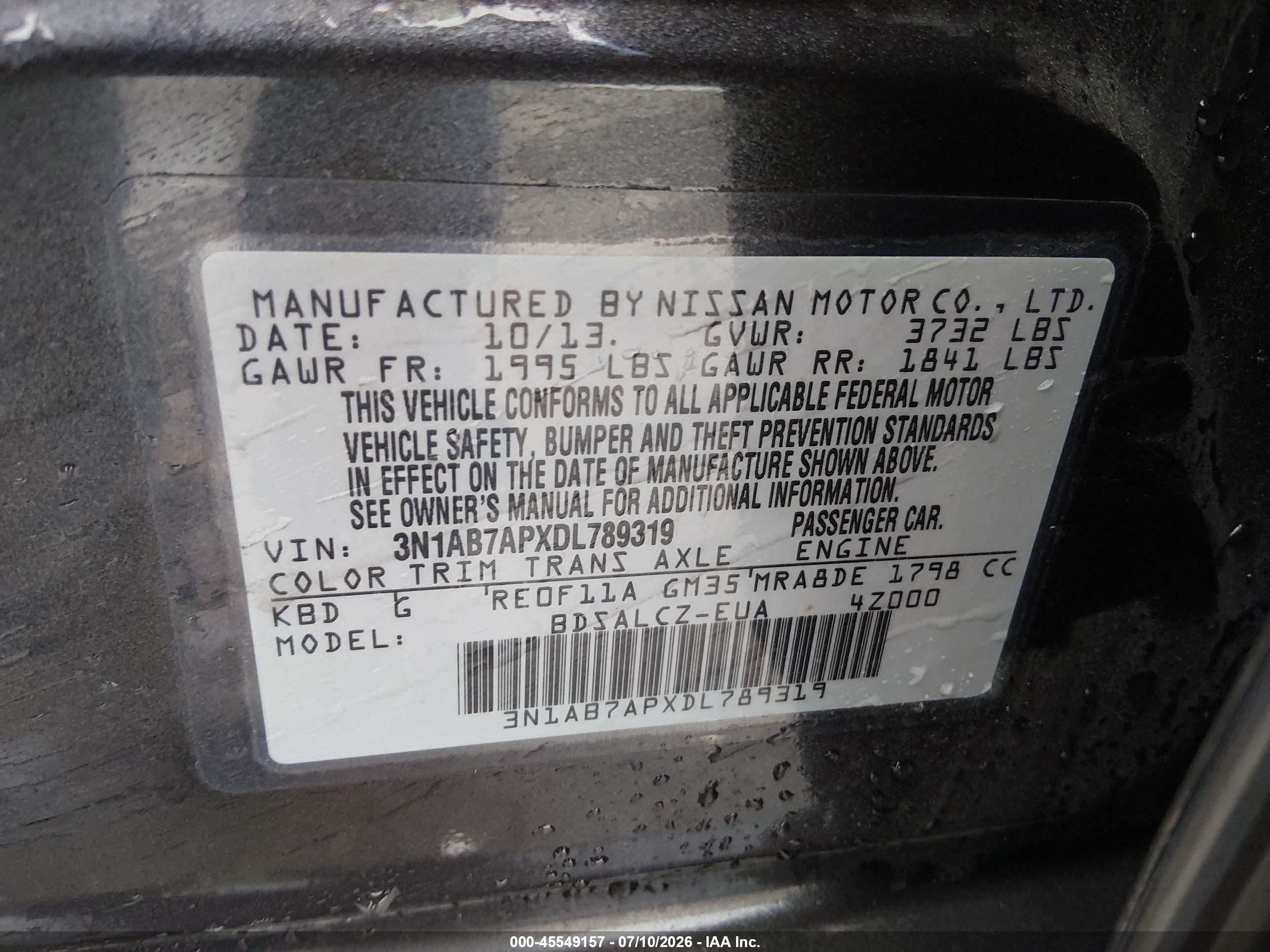 2013 Nissan Sentra S Gray vin: 3N1AB7APXDL789319