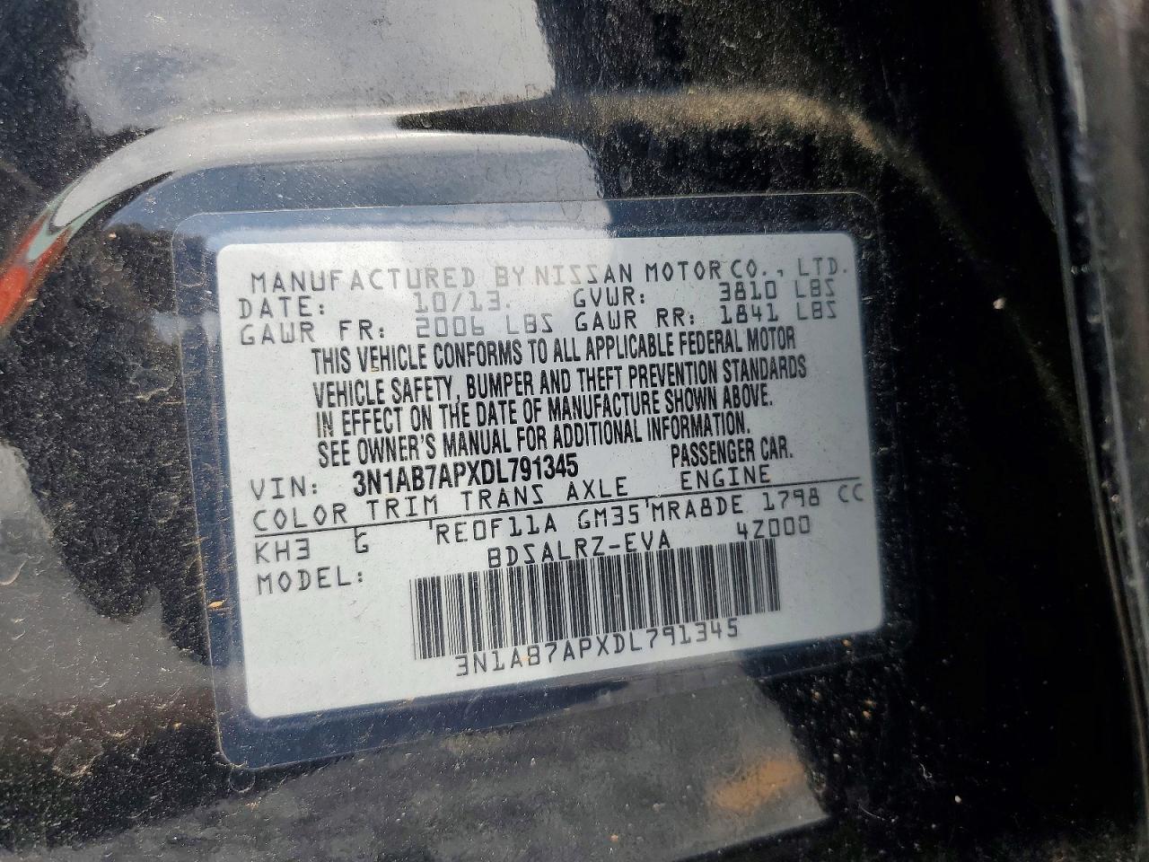 2013 Nissan Sentra S Black vin: 3N1AB7APXDL791345