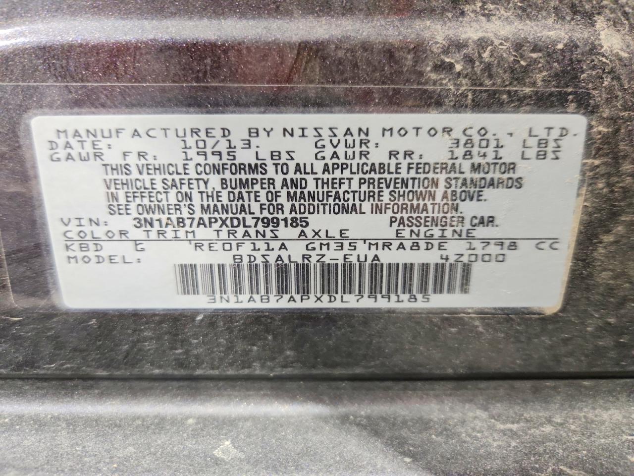 2013 Nissan Sentra S Charcoal vin: 3N1AB7APXDL799185