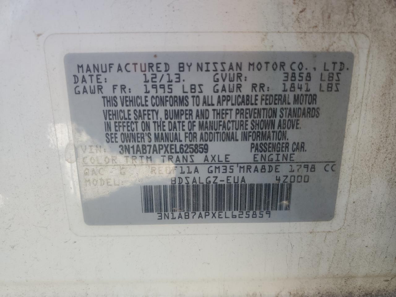 2014 Nissan Sentra S White vin: 3N1AB7APXEL625859