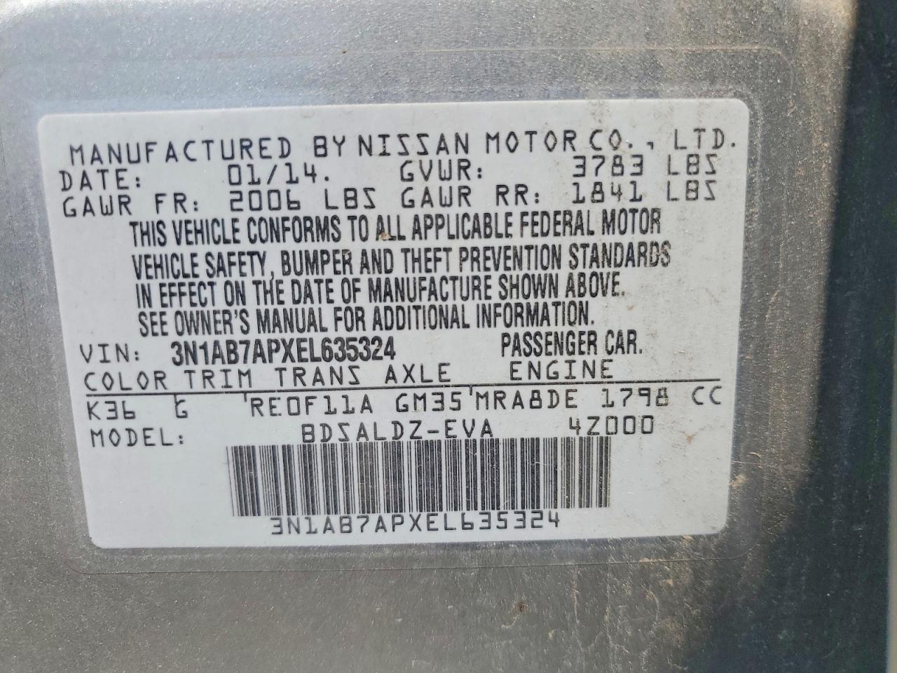 2014 Nissan Sentra Sv Silver vin: 3N1AB7APXEL635324