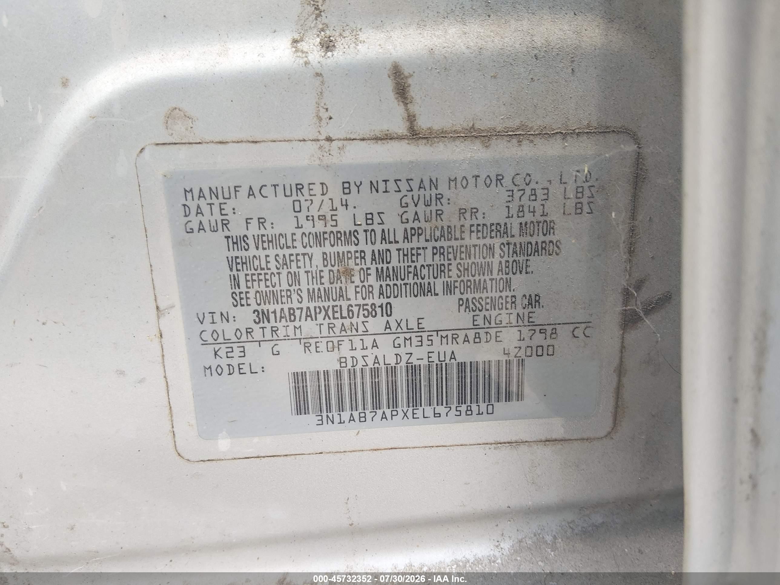 2014 Nissan Sentra Sv Silver vin: 3N1AB7APXEL675810