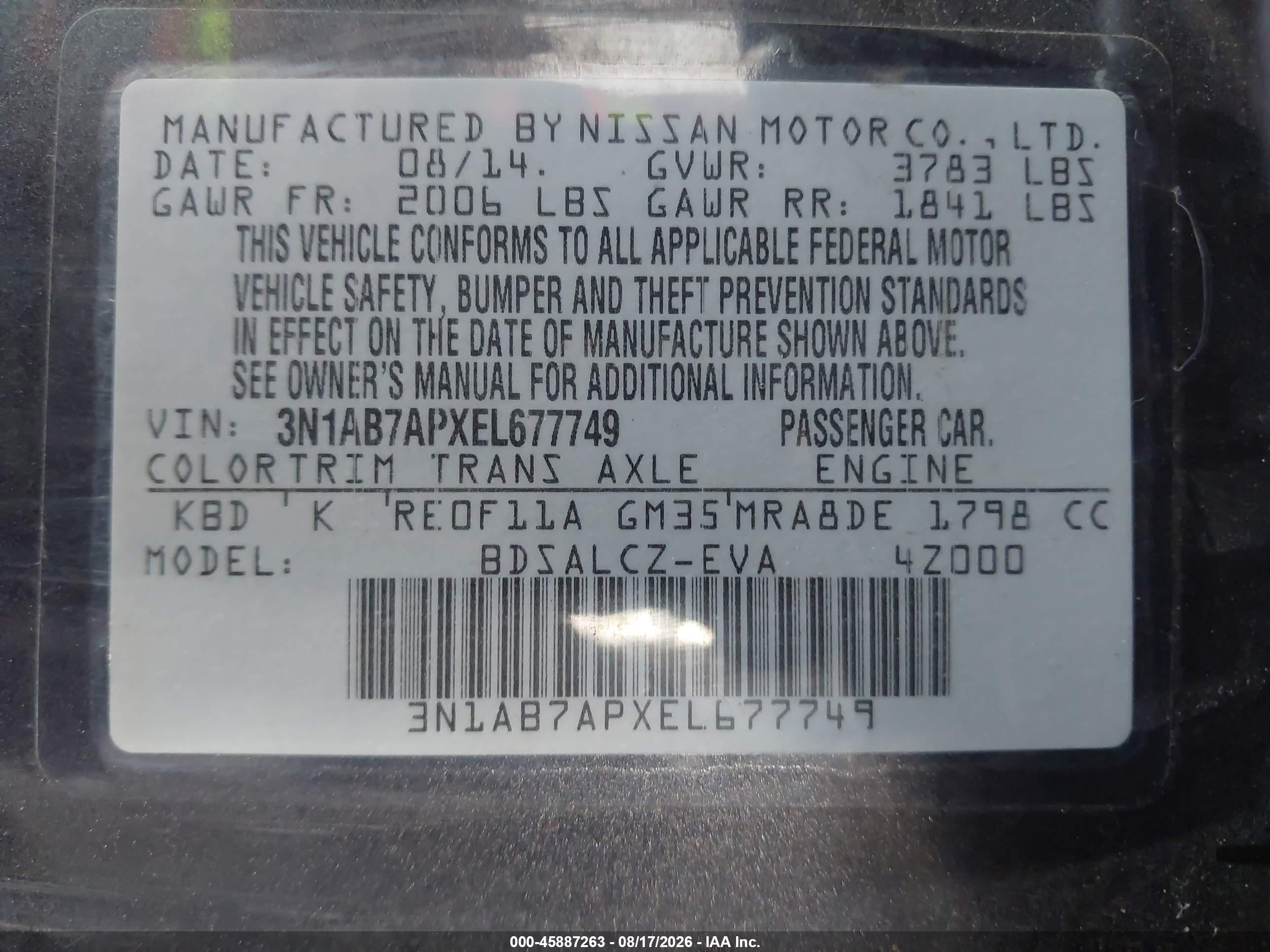 2014 Nissan Sentra S Gray vin: 3N1AB7APXEL677749