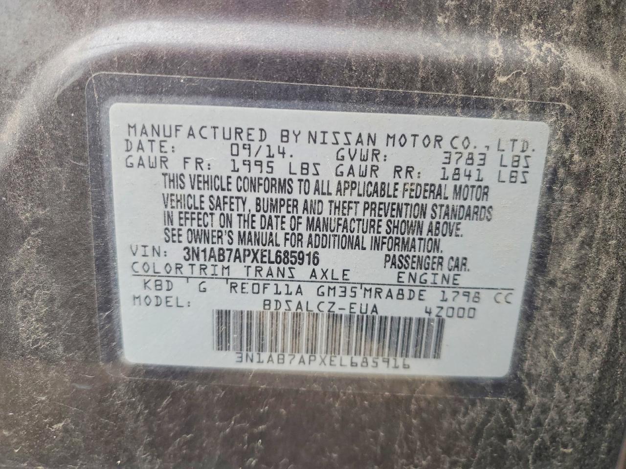 2014 Nissan Sentra S Gray vin: 3N1AB7APXEL685916