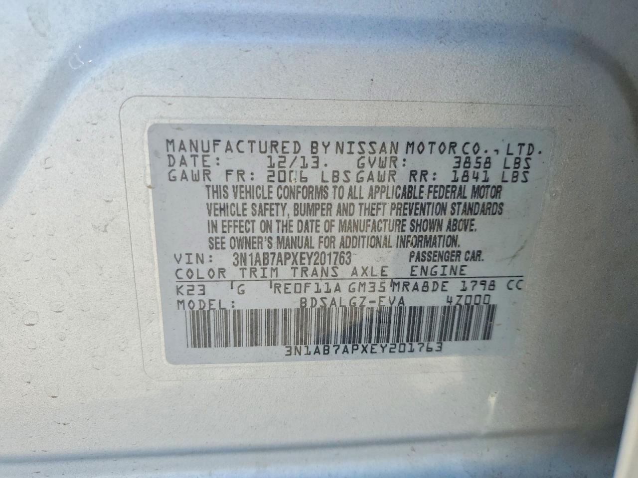 2014 Nissan Sentra Sl Silver vin: 3N1AB7APXEY201763