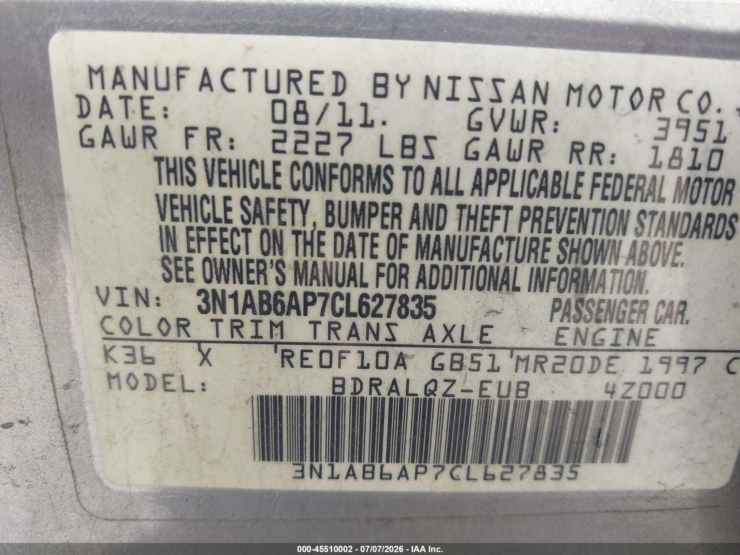 2014 Nissan Sentra Fe+ S/fe+ Sv/s/sl/sr/sv Gray vin: 3N1AB7APXEY230969