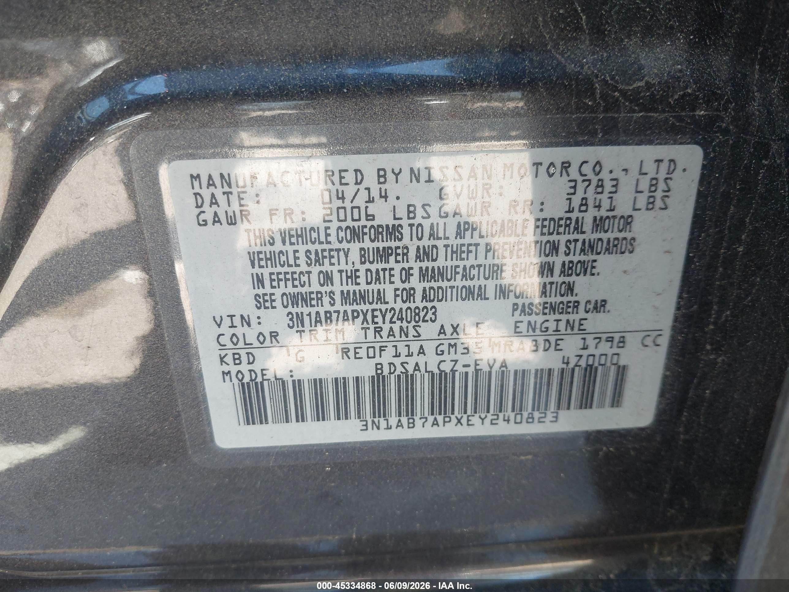 2014 Nissan Sentra S Black vin: 3N1AB7APXEY240823