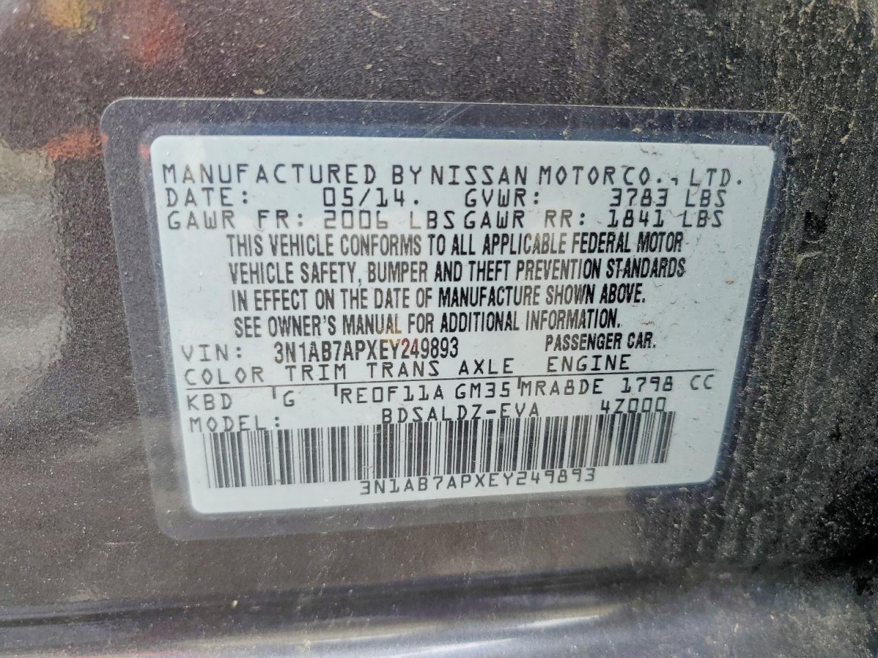 2014 Nissan Sentra Sv Gray vin: 3N1AB7APXEY249893