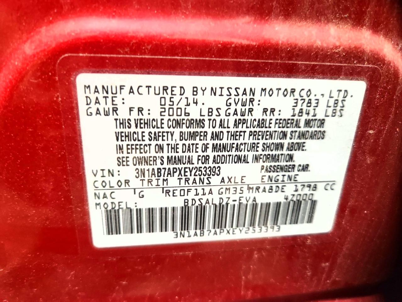 2014 Nissan Sentra Sv Red vin: 3N1AB7APXEY253393