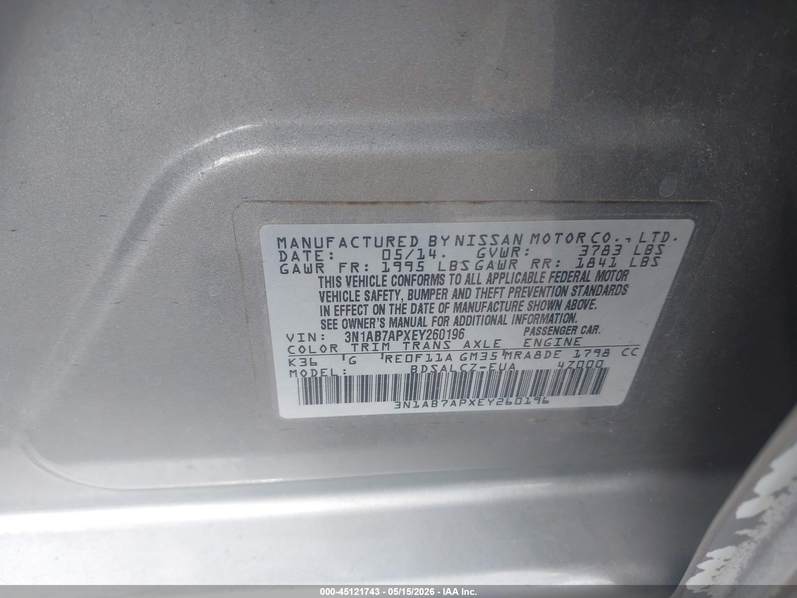 2014 Nissan Sentra S Gray vin: 3N1AB7APXEY260196