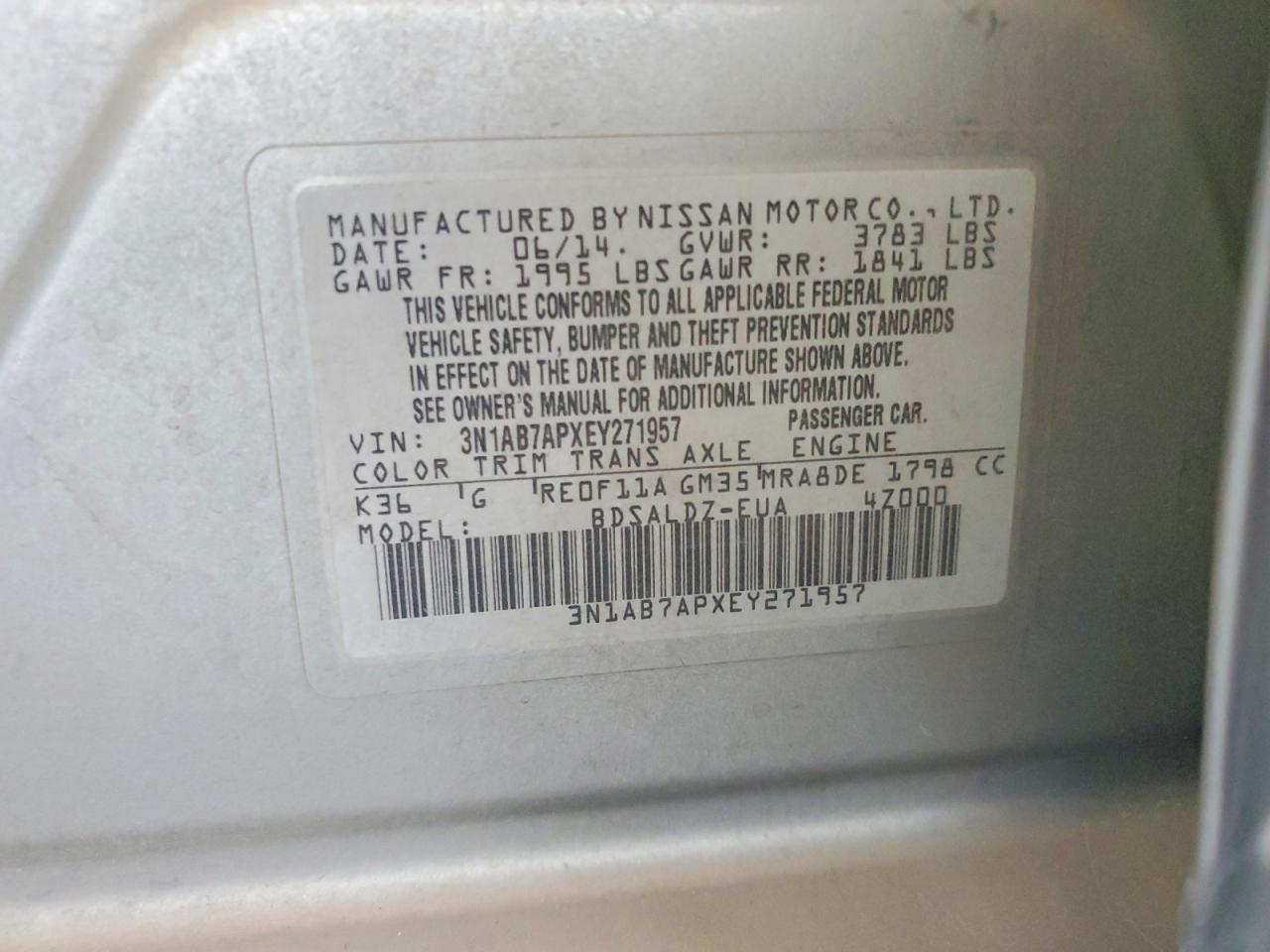 2014 Nissan Sentra Sv Серебряный vin: 3N1AB7APXEY271957