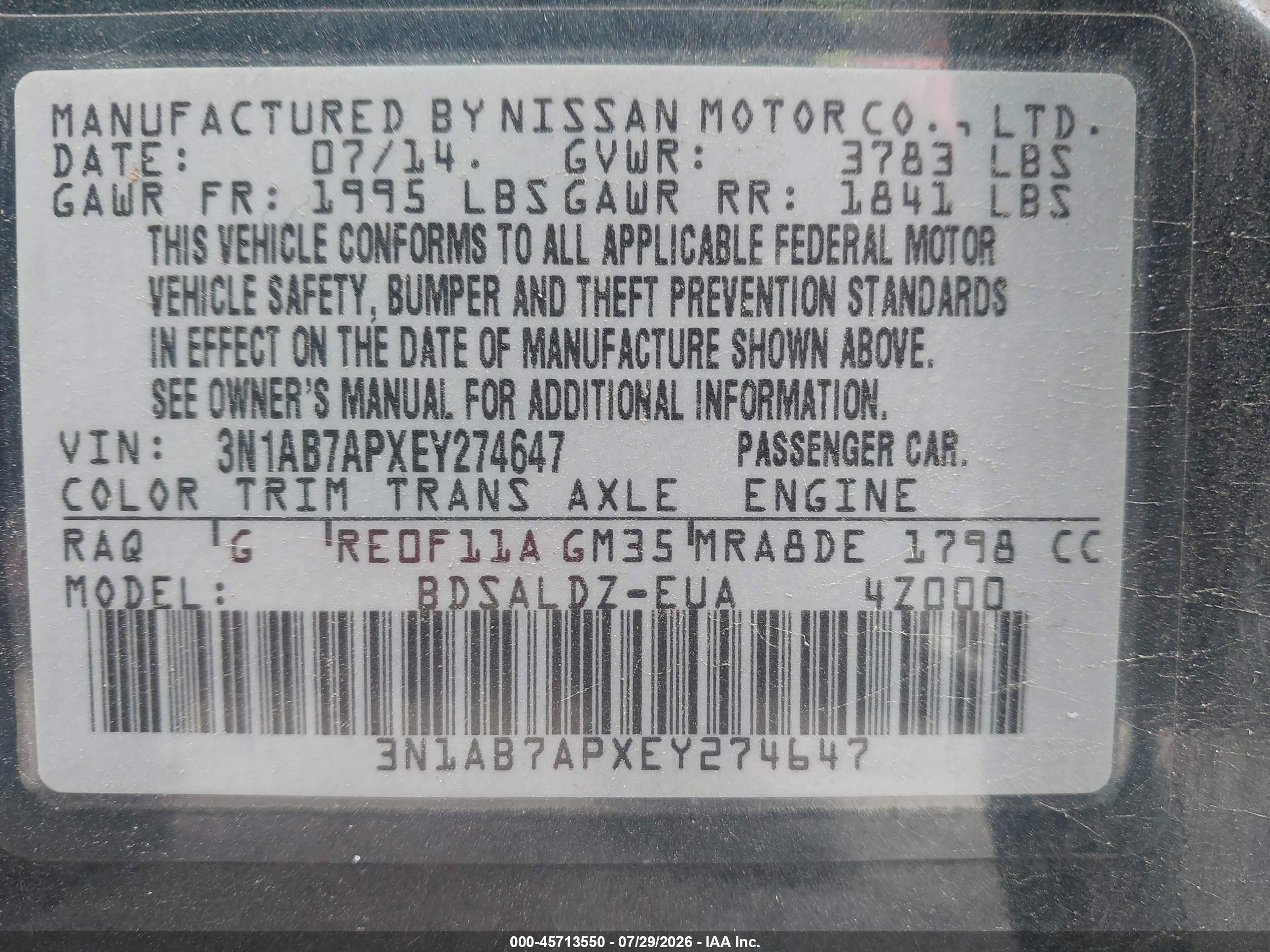 2014 Nissan Sentra Sv Синий vin: 3N1AB7APXEY274647