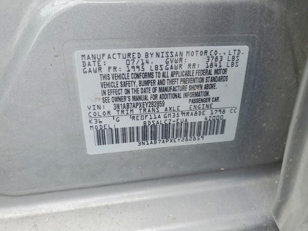 2014 Nissan Sentra S Gray vin: 3N1AB7APXEY282859