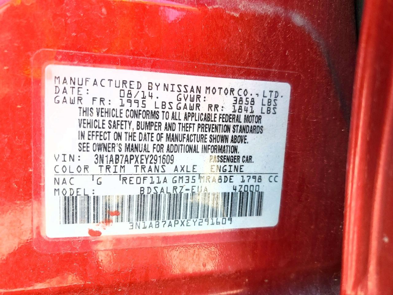 2014 Nissan Sentra Sr Red vin: 3N1AB7APXEY291609