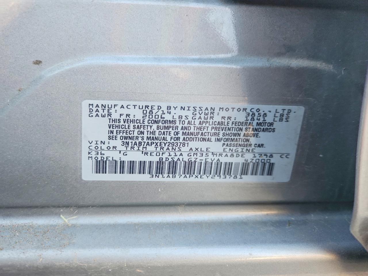2014 Nissan Sentra Sl Silver vin: 3N1AB7APXEY293781