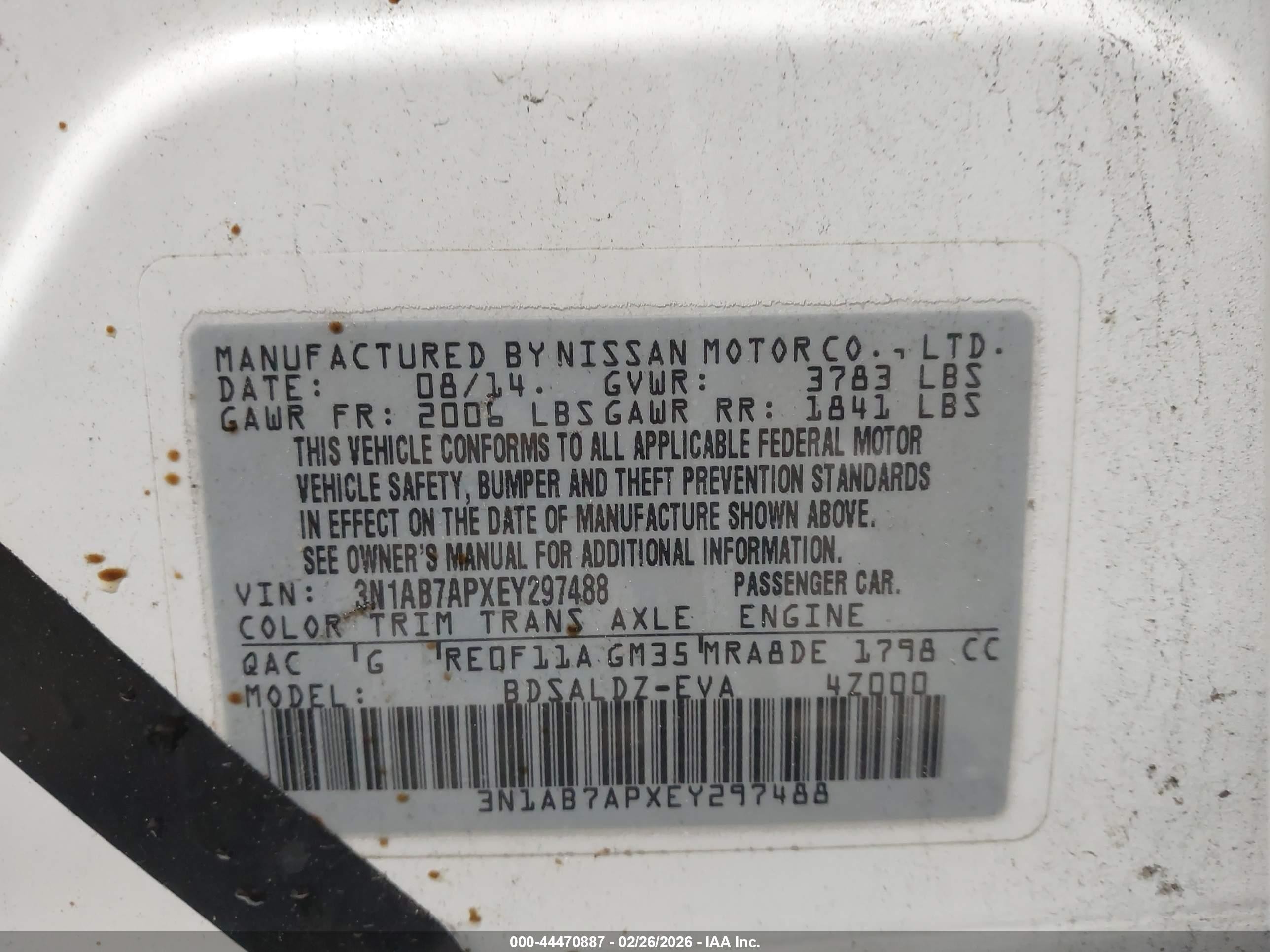 2014 Nissan Sentra Sv Белый vin: 3N1AB7APXEY297488