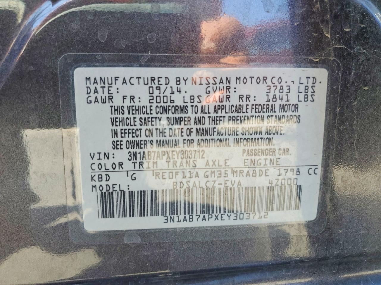 2014 Nissan Sentra S Gray vin: 3N1AB7APXEY303712
