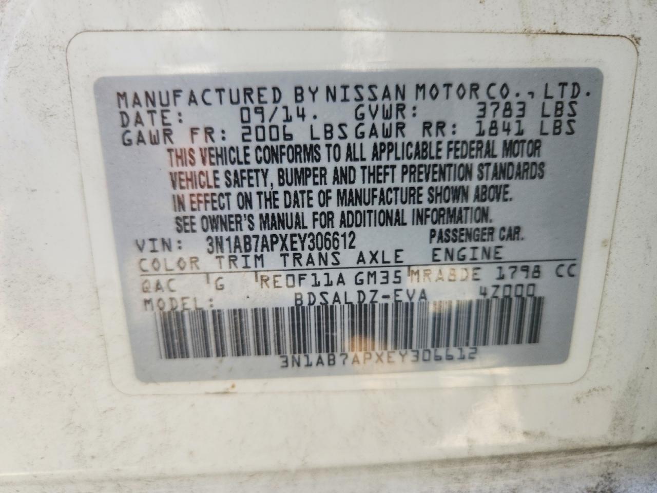 2014 Nissan Sentra Sv Белый vin: 3N1AB7APXEY306612