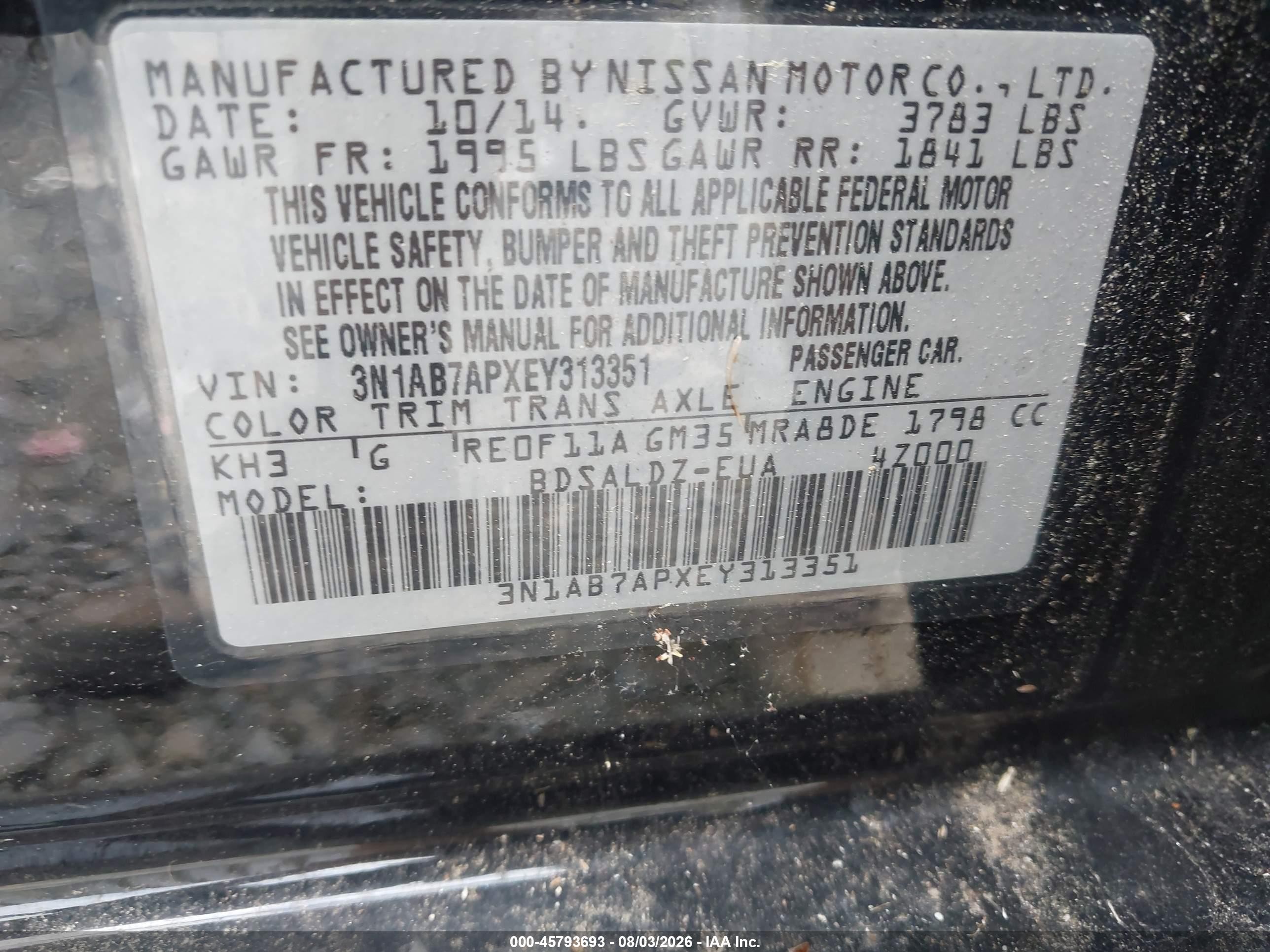 2014 Nissan Sentra Sv Black vin: 3N1AB7APXEY313351