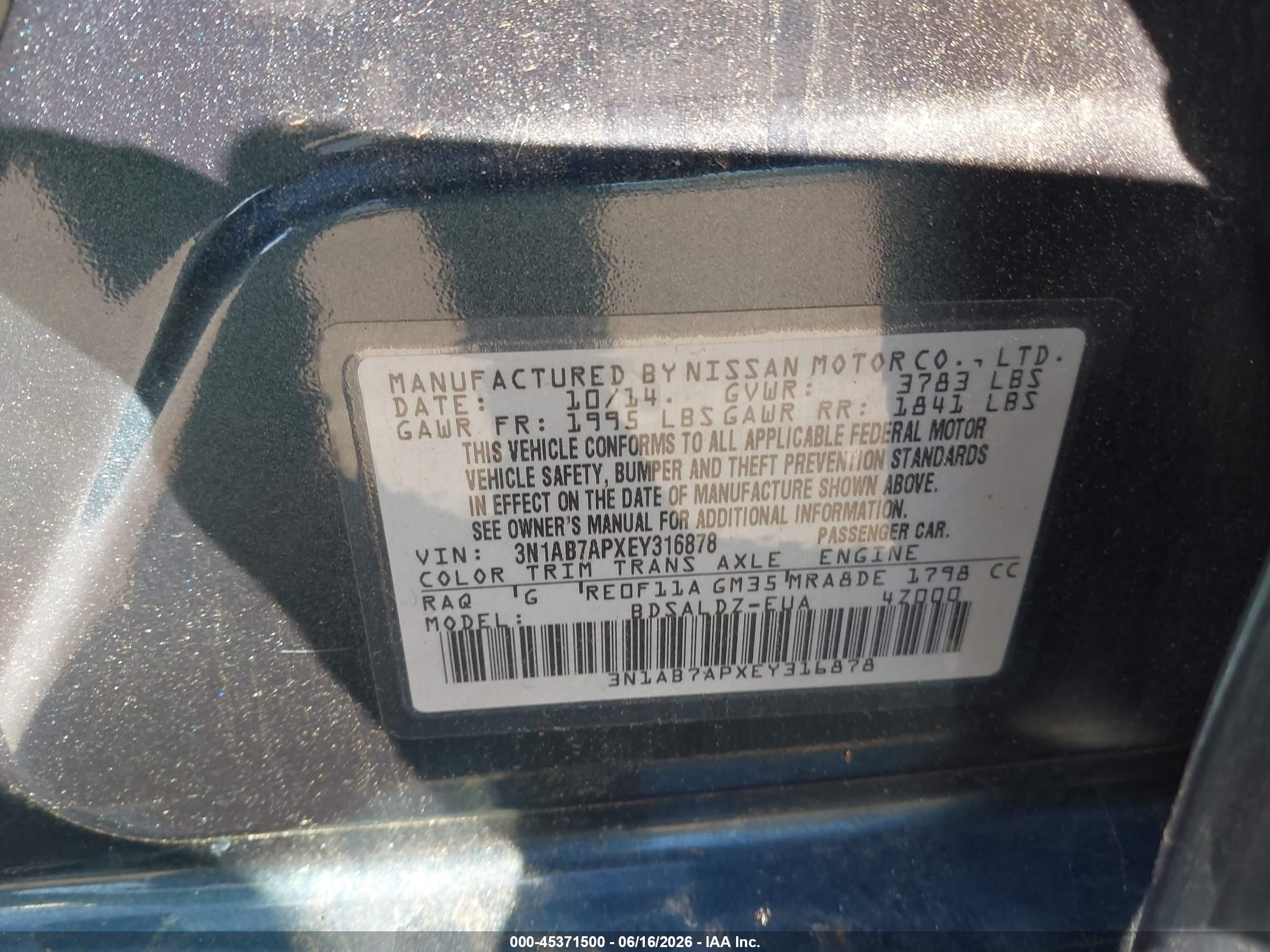 2014 Nissan Sentra Sv Gray vin: 3N1AB7APXEY316878