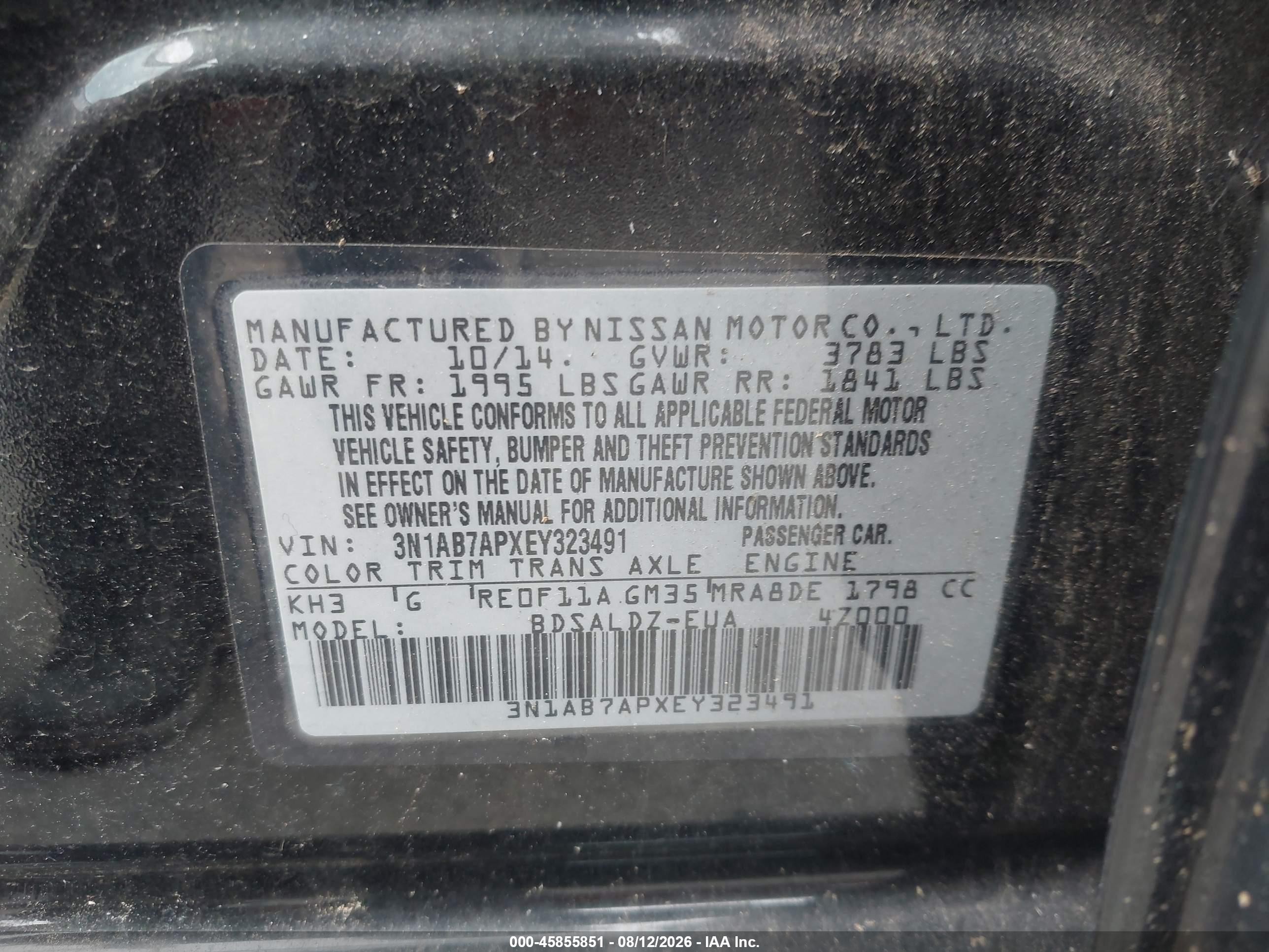 2014 Nissan Sentra Sv Black vin: 3N1AB7APXEY323491
