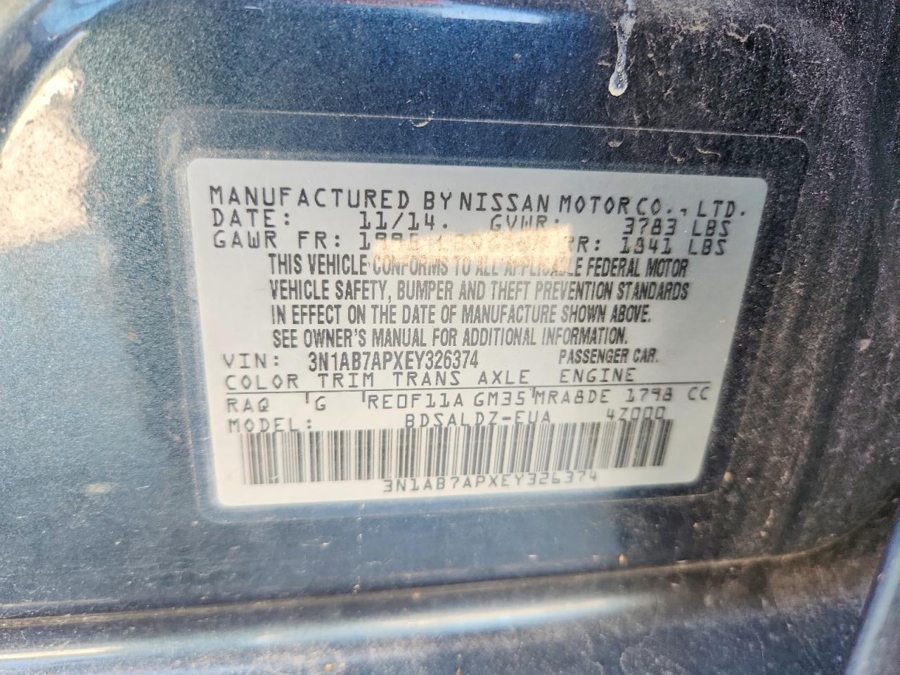 2014 Nissan Sentra Black vin: 3N1AB7APXEY326374