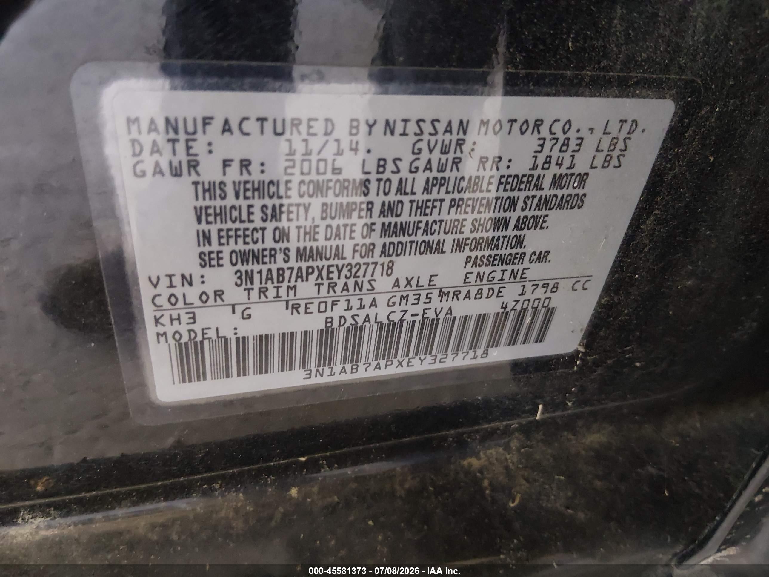 2014 Nissan Sentra S Black vin: 3N1AB7APXEY327718