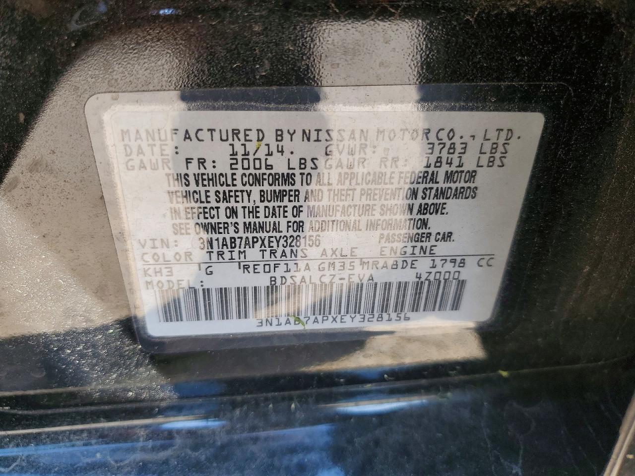 2014 Nissan Sentra S Black vin: 3N1AB7APXEY328156