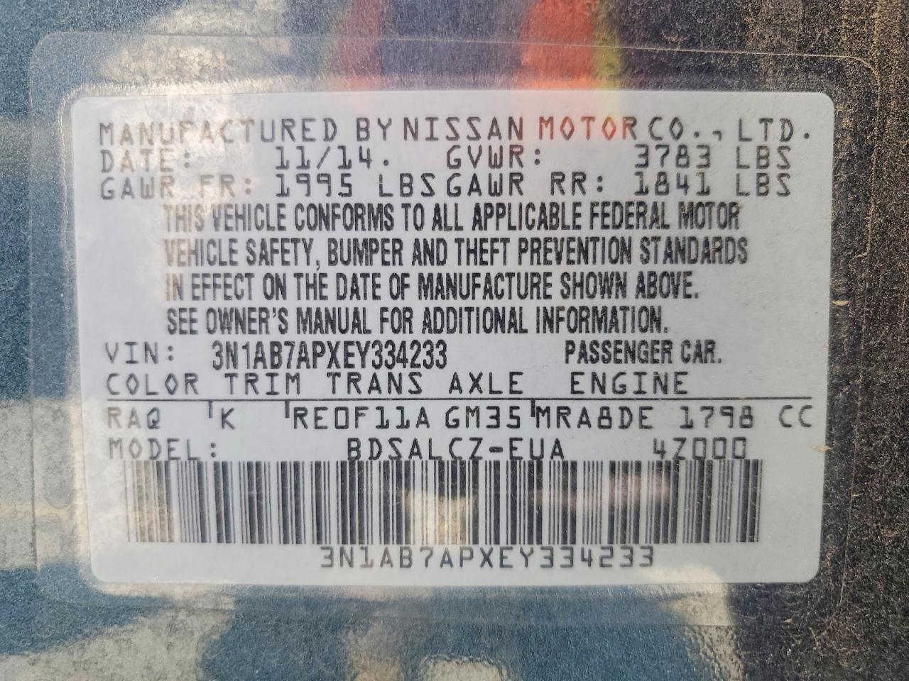 2014 Nissan Sentra Fe+ S Blue vin: 3N1AB7APXEY334233