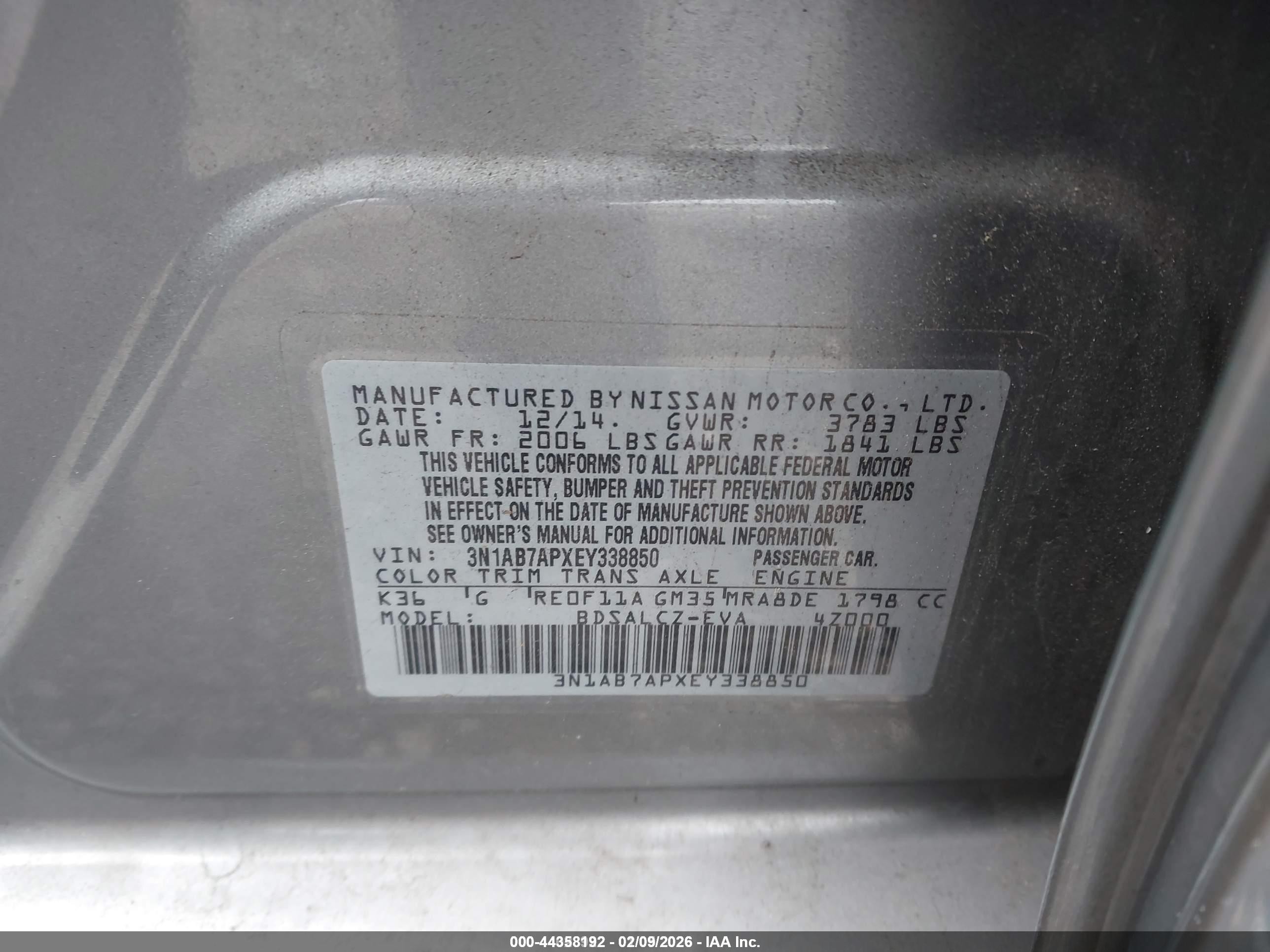 2014 Nissan Sentra S Gray vin: 3N1AB7APXEY338850