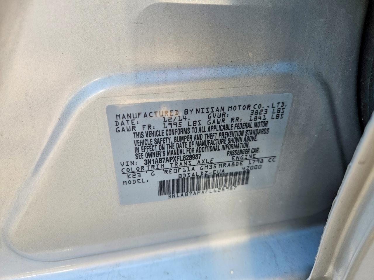 2015 Nissan Sentra Sv Silver vin: 3N1AB7APXFL628987
