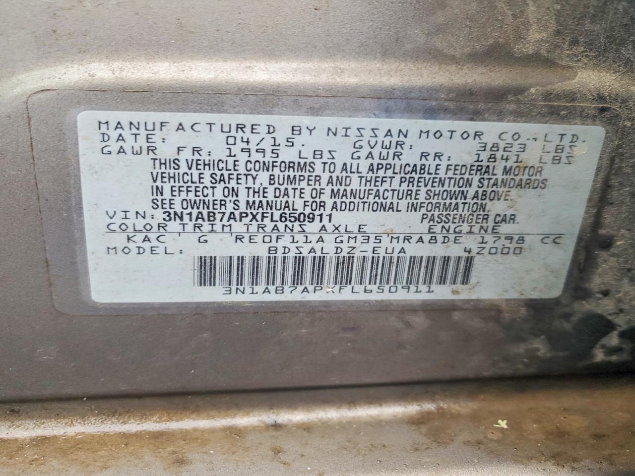 2015 Nissan Sentra Gray vin: 3N1AB7APXFL650911
