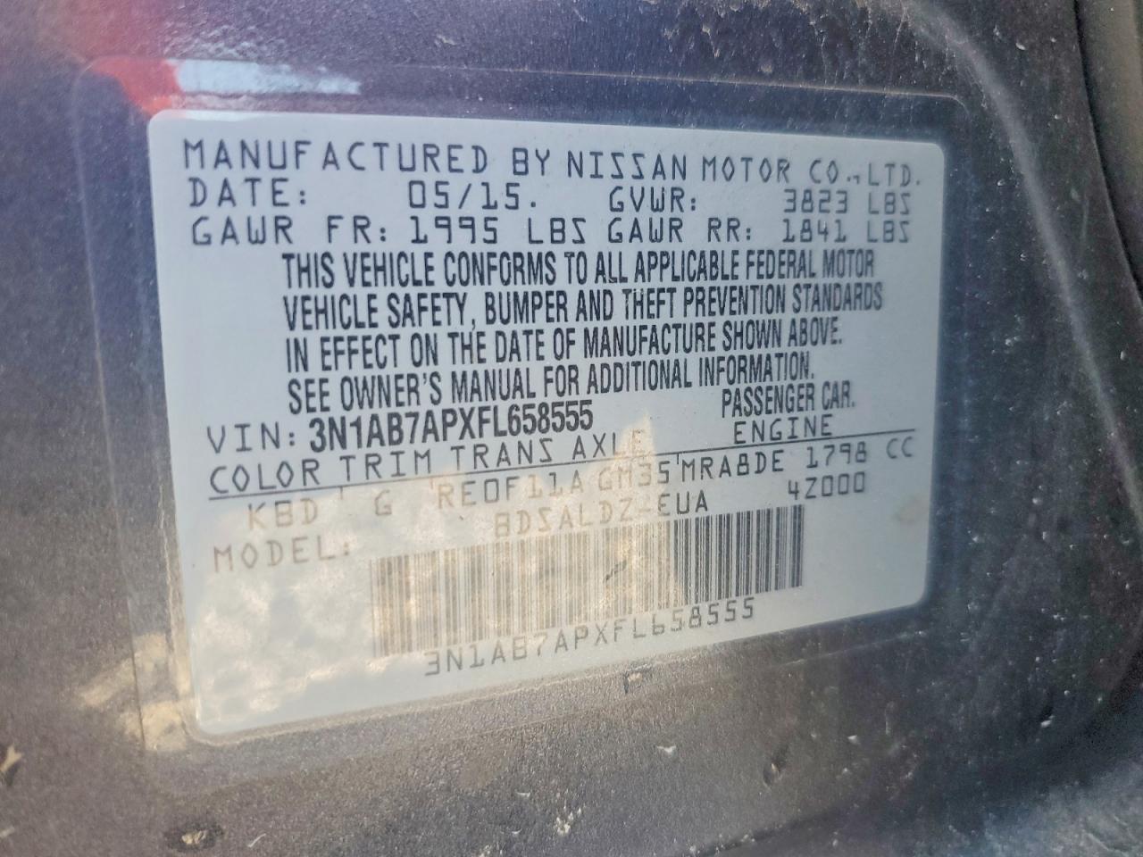 2015 Nissan Sentra Sv Gray vin: 3N1AB7APXFL658555