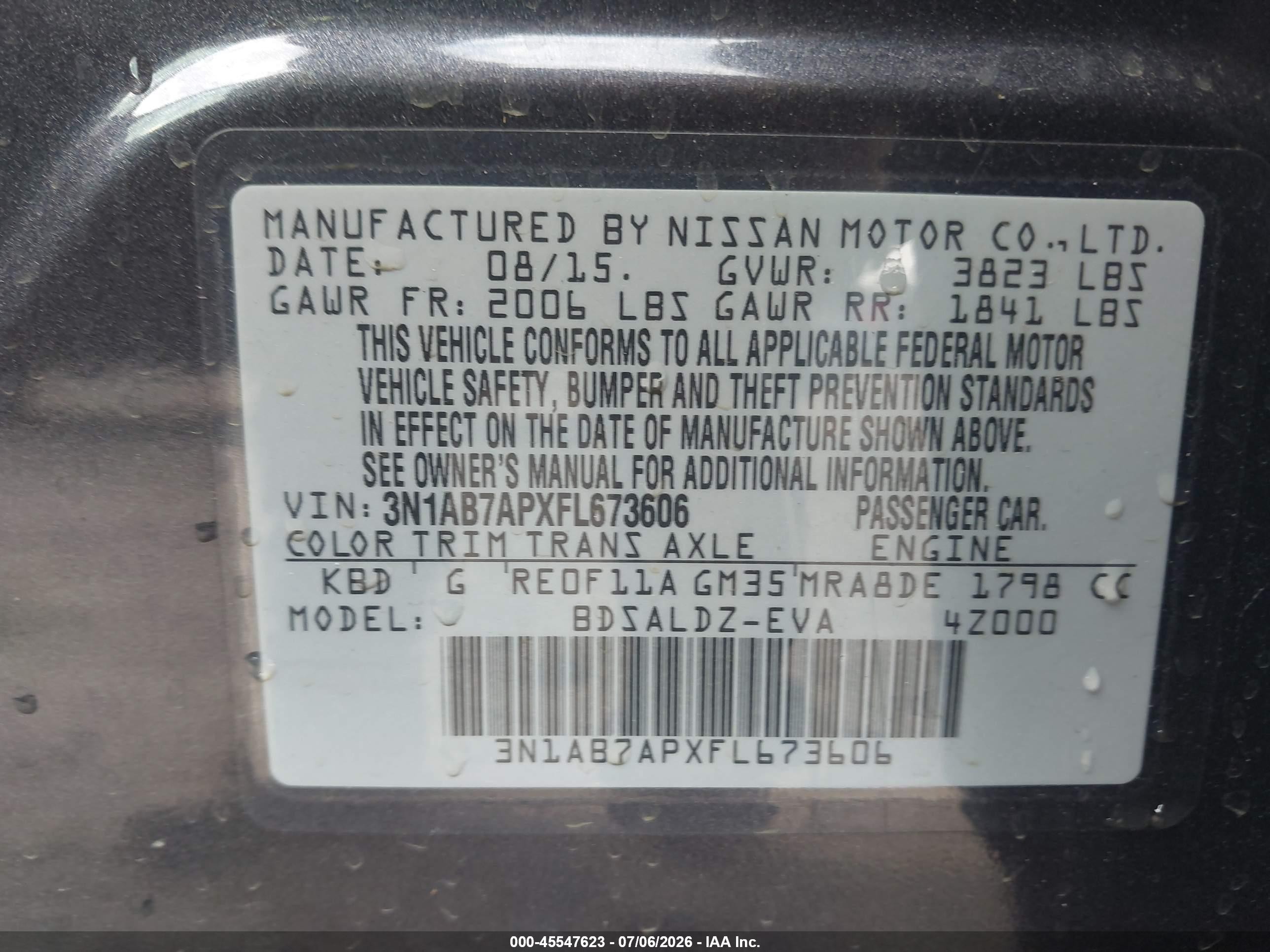 2015 Nissan Sentra Sv Gray vin: 3N1AB7APXFL673606